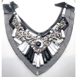 Applique  Black Silver Rhinestone Collar Applique 10in long by 7in wide